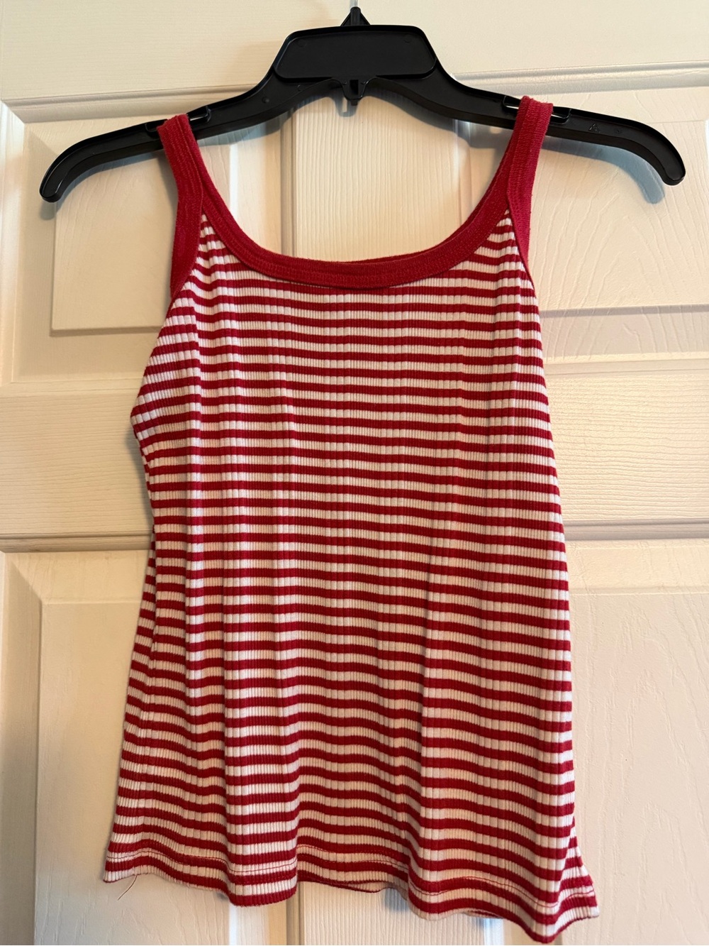 Red & White Striped Ribbed Tank Top